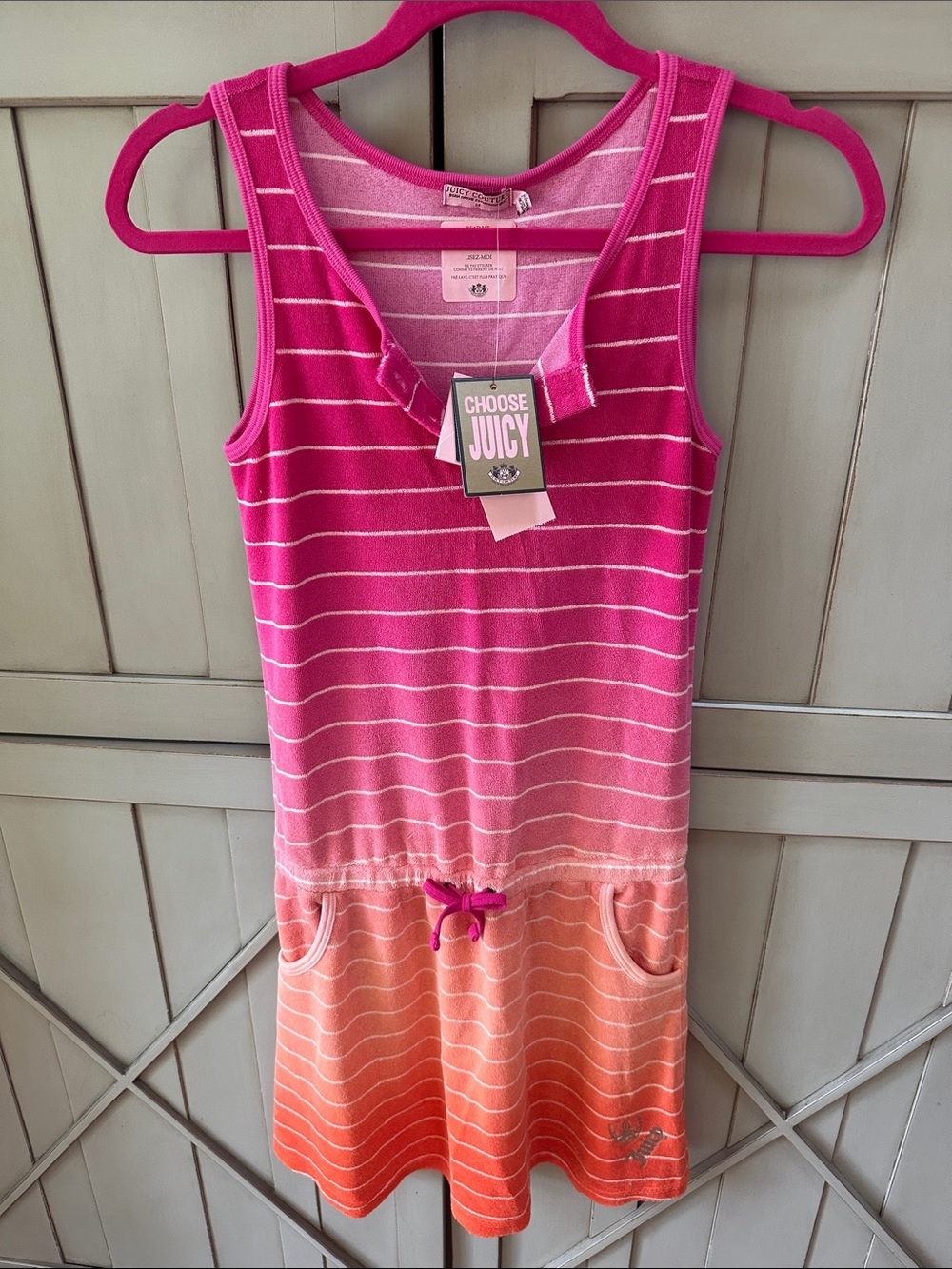 Juicy Couture NWT Pink to Orange Ombre Stripe Tank Dress Terry cloth sz14 girls